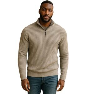 Calvin Klein Jeans Sweater Men's Medium Camel Ribbed Knit Half Zip Mock